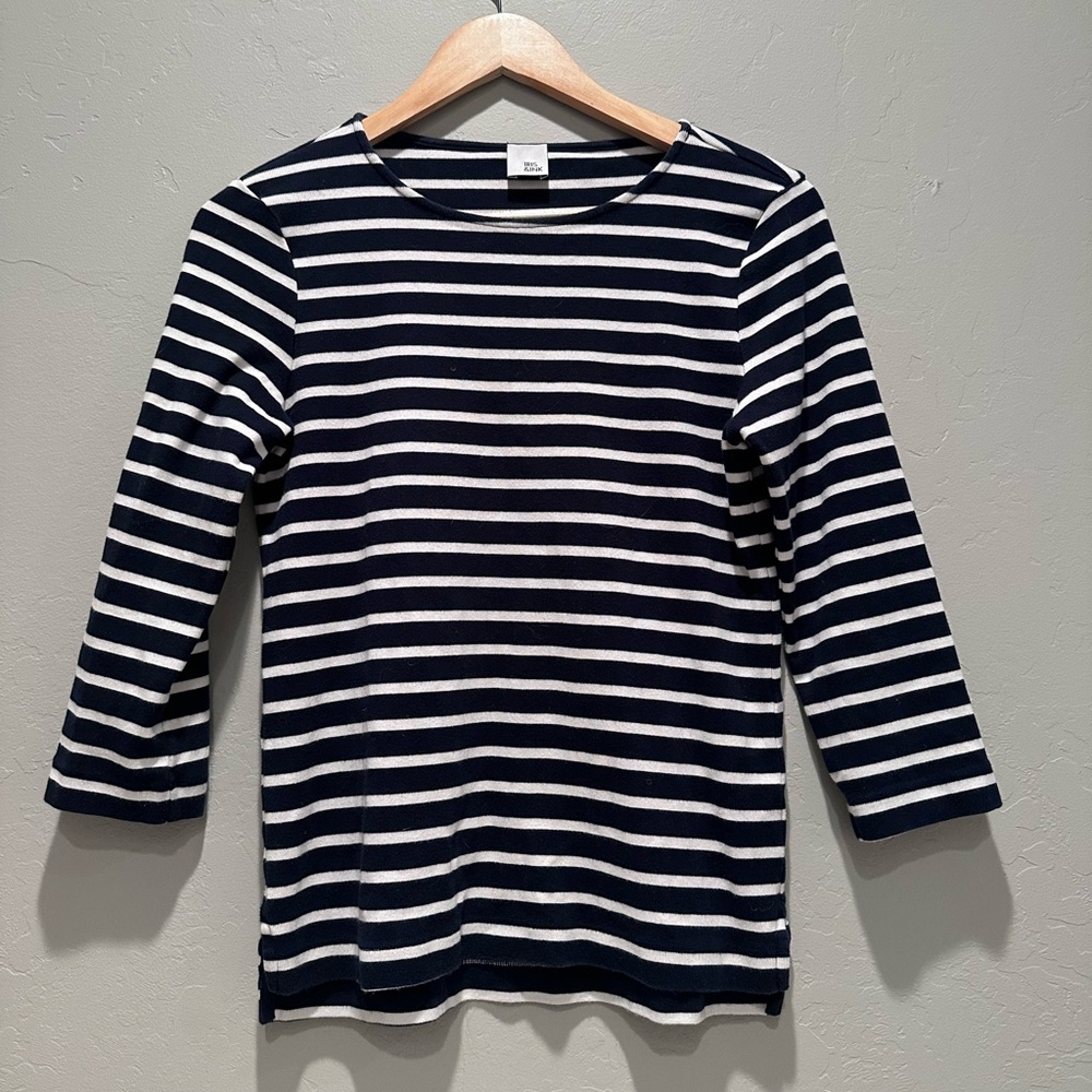 Iris &‎ Ink Navy Blue White Striped Breton Top 100% Cotton